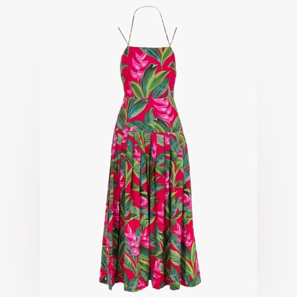 FARM RIO Square Neck Midi Dress in Linen Blend - Red B1353 - Picture 4 of 7